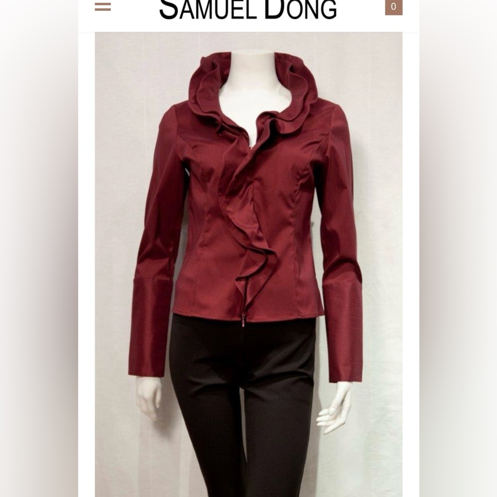 Samuel Dong Women's Burgundy/Cobalt Blouse size Small